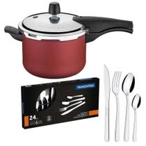 KIT - Panela de Pressão 4,5L Vancouver Vermelha + 1 Faqueiro Inox 24pç - Tramontina