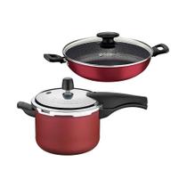 KIT - Panela de Pressão 4,5L Vancouver Vermelha + 1 Panela WOK 28cm - Tramontina