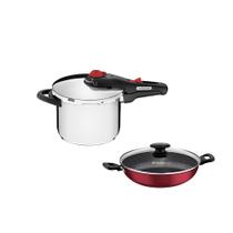 KIT - Panela de Pressão 6l Solar + Panela Wok Alumínio Loreto 28cm Vermelha - Tramontina KIT - Panela de Pressão 6l Solar + Panela Wok Alumínio Loreto 28cm Vermelha - Tramontina
