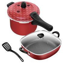 Kit Panela de Pressão Fecho Externo 5 Litros + Frigideira Quadrada 2 Alças N29 Antiaderente Gourmet Patolux