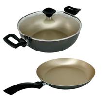Kit Panela Frigideira E Caçarola Wok Antiaderente - Dourado