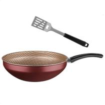 Kit Panela Frigideira Wok Antiaderente 4,3 Litros Cereja MTA + Espátula Tramontina