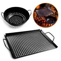 Kit Panela Wok 20 cm e Grelha Perfurada 43x28cm Antiaderente Mundial Churrasco Legume Porções Kit Panela Wok 20 cm e Grelha Perfurada 43x28cm Antiaderente Mundial Churrasco Legume Porções