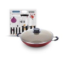 Kit - Panela Wok 6l Alumínio 36 Cm Paris Vermelho + 1 Conjunto Facas 9pç - Tramontina Kit - Panela Wok 6l Alumínio 36 Cm Paris Vermelho + 1 Conjunto Facas 9pç - Tramontina