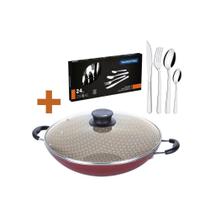 Kit - Panela Wok 6l Alumínio 36 Cm Paris Vermelho + 1 Faqueiro Inox 24pç - Tramontina Kit - Panela Wok 6l Alumínio 36 Cm Paris Vermelho + 1 Faqueiro Inox 24pç - Tramontina