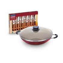 Kit - Panela Wok 6l Alumínio 36 Cm Paris Vermelho + 1 Jogo Churrasco 12pç - Tramontina