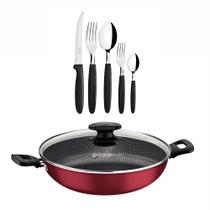 KIT - Panela Wok Alumínio 28Cm Loreto Vermelho + 1 Faqueiro 30pç - Tramontina