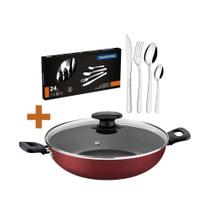 Kit - Panela Wok Alumínio 28cm Loreto Vermelho + 1 Faqueiro Inox 24pç - Tramontina Kit - Panela Wok Alumínio 28cm Loreto Vermelho + 1 Faqueiro Inox 24pç - Tramontina