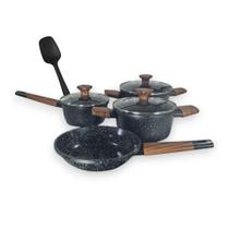 Kit Panelas 4 Peças Preto Madeira Indução Cooktop Casa Nova Kit Panelas 4 Peças Preto Madeira Indução Cooktop Casa Nova