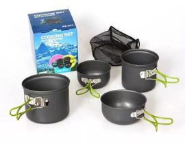 Kit Panelas Alumínio Camping Pesca 4 Pçs Super Leve Ds-201
