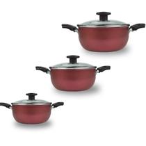 Kit Panelas Antiaderente 3 Peças 16,18 e 20 Cereja e Bege