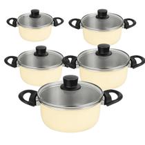 Kit Panelas de Alumínio 5un Tampa de Vidro 16 a 25cm