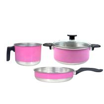 Kit Panelas de Alumínio Frigideira Caçarola Fervedor Cabos Reforçados Tampa de Vidro