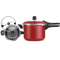 Kit Panelas de Pressão Com 3 Tampas Vermelho Conjunto Versátil Patolux Kit Panelas de Pressão Com 3 Tampas Vermelho Conjunto Versátil Patolux