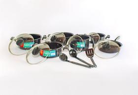 Kit Panelas Ferro Esmaltado Premium - 6 Pçs + Jogo Pegadores Kit Panelas Ferro Esmaltado Premium - 6 Pçs + Jogo Pegadores