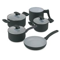 Kit Panelas Indução 5 Peças Hércules Cinza Antiaderente Soft Touch