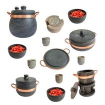 Kit Panelas Pedra Sabão 14 Peças Rústico Artesanal Mantém Sabor