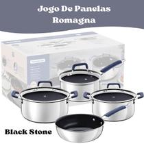 Kit Panelas Tramontina Romagna 4 Peças Cerâmica Premium Antiaderente Black Stone Kit Panelas Tramontina Romagna 4 Peças Cerâmica Premium Antiaderente Black Stone