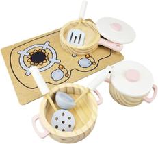 Kit Panelinhas Cooktop e utensílios Infantil Madeira Rosa - NewArt