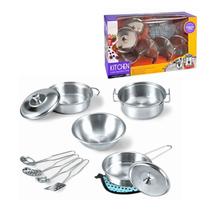Kit Panelinhas De Aço Inoxidável Infantil 9 Peças Kitchen Cook Food - Toys Import J24685
