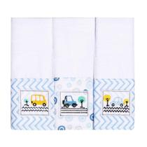 Kit Paninho De Boca Carrinhos Bordado na Faixa com 3 Pcs Kit Paninho De Boca Carrinhos Bordado na Faixa com 3 Pcs