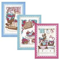 Kit Pano Copa Dohler Felpudo Prata Morangos 45x65cm 3 peças