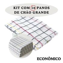 Kit Pano de Chão Quadriculado Até 10 Panos 65x43cm Grande Duplo Alvejado Geral