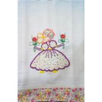 Kit Pano de Prato 2 Unidades Estampado com Bordado e Aplique Patchwork 100% Algodão