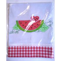 Kit Pano de Prato 2 Unidades Estampado com Bordado e Aplique Patchwork 100% Algodão