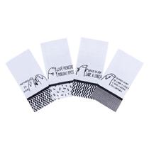 Kit Pano de Prato 4 Peças 100% Algodão Bordado Humor Meme Bento Flork com Barrado