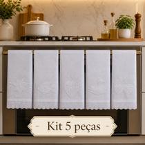 Kit Pano de Prato Bordado BRANCO Santa Margarida 5 peças Lançamento