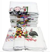 Kit pano de prato branco estampado com 5un