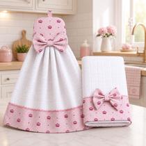Kit Pano de Prato e Bate Mão Flanelado Felpudo Atoalhado Artesanal Poá Rosa Kit Pano de Prato e Bate Mão Flanelado Felpudo Atoalhado Artesanal Poá Rosa