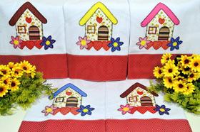 Kit Pano de Prato em Patchwork com 5 pçs - Casinhas