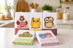 Kit Pano de Prato em Patchwork com 5 pçs - Corujas Kit Pano de Prato em Patchwork com 5 pçs - Corujas