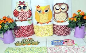 Kit Pano de Prato em Patchwork com 5 pçs - Corujas