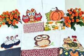 Kit Pano de Prato em Patchwork com 5 pçs - Lara