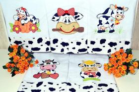 Kit Pano de Prato em Patchwork com 5 pçs - Vaquinha Fofa