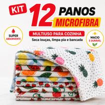 Kit Pano de Prato Microfibra Estampado Super Absorvente Multiuso para Cozinha Pia e Copa
