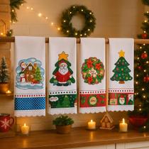 Kit Pano de Prato NATAL Bordado para Cozinha Gourmet 5 peças Lançamento Kit Pano de Prato NATAL Bordado para Cozinha Gourmet 5 peças Lançamento