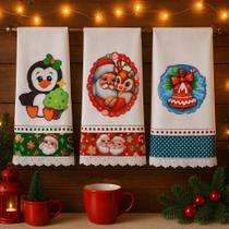 Kit Pano de Prato NATAL Bordado Patchwork 8 peças