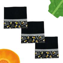 Kit Pano de Prato Preto Barrado Minimalista 03 Peças PP24