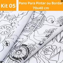 Kit Pano De Prato Riscado Para Pintura Branco Pintar - 05 Un - Preteli_Imports
