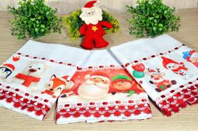 Kit Pano de Pratos com Barrado 3 Pçs - Natal Alegre