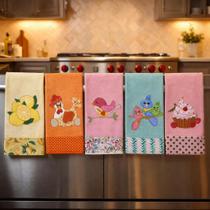 Kit Panos de Prato Coloridos Bordados Patchwork 5 peças Lançamento