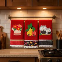 Kit Panos de Prato VERMELHO Bordado Revenda 10 peças Lançamento