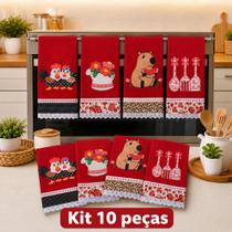 Kit Panos de Prato VERMELHO Bordado Revenda 10 peças Lançamento Kit Panos de Prato VERMELHO Bordado Revenda 10 peças Lançamento
