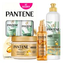 Kit Pantene Bambu Shampoo + Condicionador + Creme De Pentear + Máscara Hidratação + Óleo Milagroso Queratina