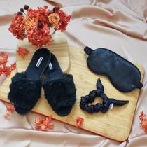 Kit pantufa + Mascara de dormir + Scrunchie Preto