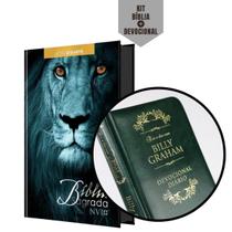 Kit Pão Diário - Bíblia Evangélica Letra Gigante Capa Leão Azul NVI + Devocional Diário 366 Dias Com Billy Graham